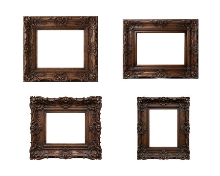 Vintage ornate wood frames, set of 4 antique brown picture frames, baroque carved wooden borders