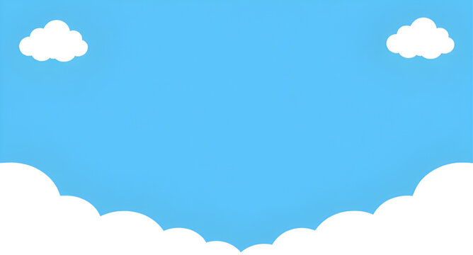 Simple Cartoon Blue Sky Fluffy White Clouds Vector Background Flat Landscape Banner Graphic