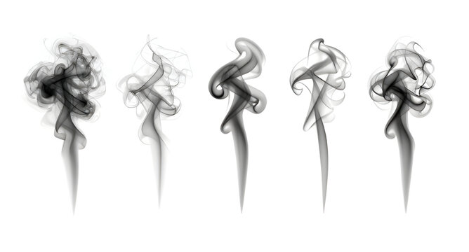 Realistic Black Smoke Wave Plumes Vector Illustration Isolated White Background Abstract Vapor Set