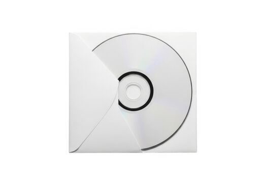 Shiny silver compact disc in a paper sleeve isolated on transparent background