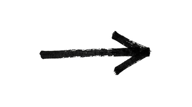 Hand drawn black ink arrow pointing to the right on a clean white background for design use