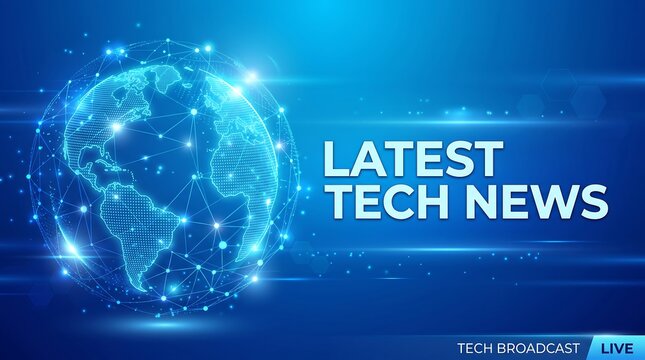 Digital globe graphic with glowing network lines representing latest technology news broadcast