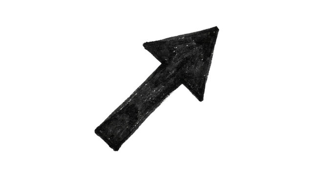 Hand drawn black arrow pointing diagonally upward isolated on a clean white background surface