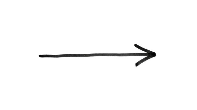Hand drawn black arrow pointing to the right isolated on a clean white background surface
