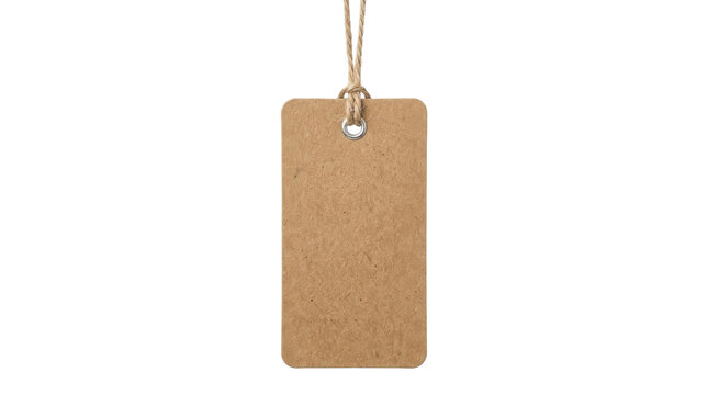 Blank brown cardboard price tag with a rustic twine string isolated on a white background