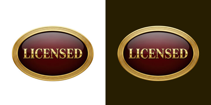 Luxury gold oval badge with Licensed text glossy transparent png