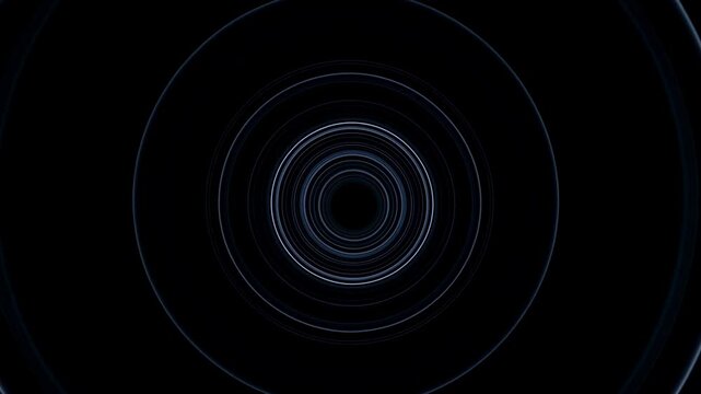 Concentric blue light rings pulse outward and inward around a dark circular center, forming a symmetrical tunnel-like pattern on a black background with smooth glowing contours