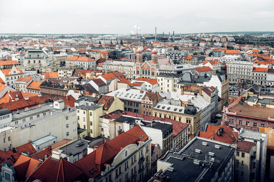 Plzen cityscape and industrial landscape in background. Czech Republic