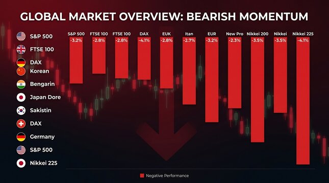 Global financial market overview chart showing bearish momentum and declining stock index performance