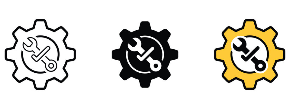 Easy installation icon vector, quality support and certified repair solutions symbol, clean flat and outline vector icons suitable for product branding