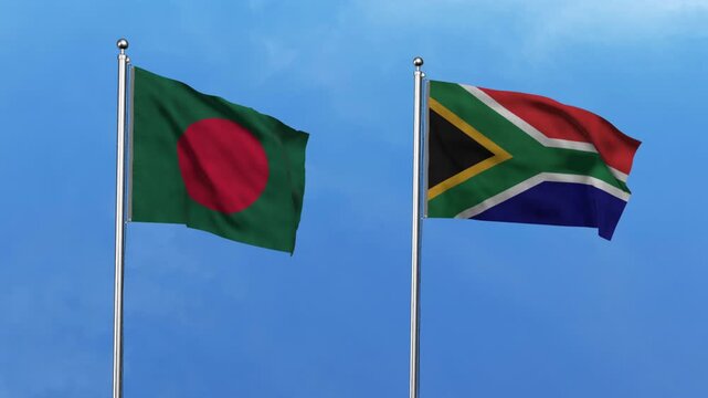 Bangladesh and South Africa Waving Flags, 3D Illustration