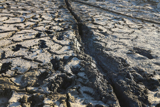 Exposed lakebed during an extreme drought, when water levels are very low.