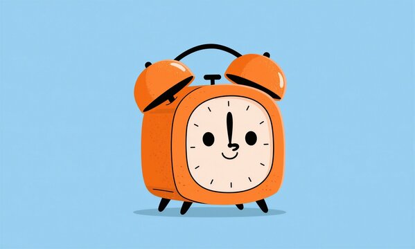 A whimsical illustration of a smiling alarm clock.
