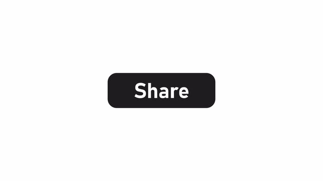 Animated Share Button UI Element with Smooth Animation, Modern Black Rounded Social Media Button on Transparent Background