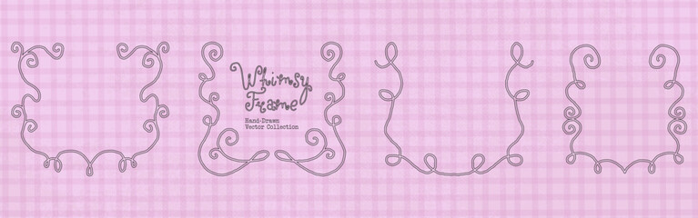 Obraz premium Squiggly doodle frames with wavy hand drawn lines, naive curls and irregular rectangular borders. Whimsy vector ornament frame for wedding invitations, valentine cards, labels, scrapbooks.