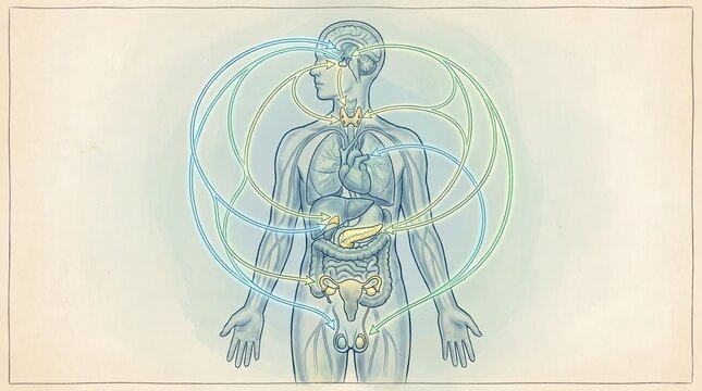 Human Endocrine System Anatomy Showing Hormonal Communication Between Glands and Organs