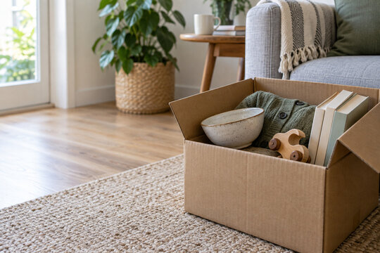 Box of used household items ready for a second life