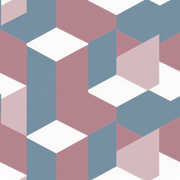 くすんだ青とローズの立方体を敷き詰めた錯視風の幾何学パターン