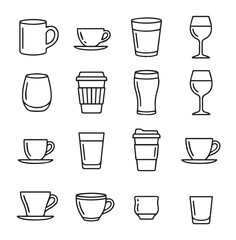 Obraz premium Collection of assorted drinking vessels including cups and glasses in a clean line art style