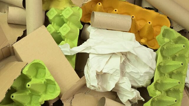 Paper and carton waste collected for recycling, top view