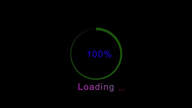 Green circular loader icon indicating one hundred percent completion on black