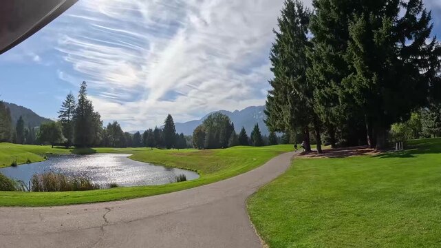 Golf cart pov drive through squamish BC canada Golf course