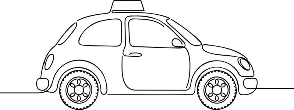 Minimalist taxi car line art, continuous line drawing of a cab vector