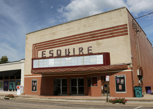 Carthage TX - September 28, 2025: Historic Esquire Theater Building Located in Downtown Carthage TX