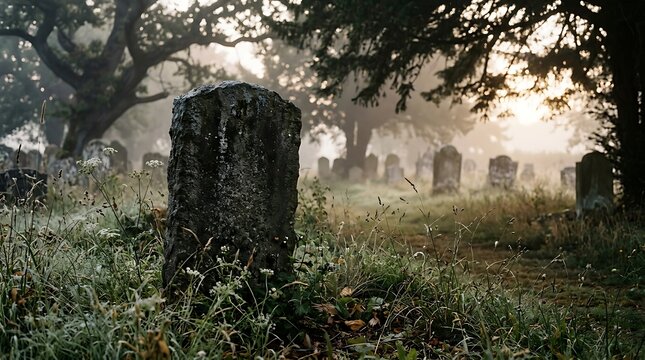 old graveyard in the fog