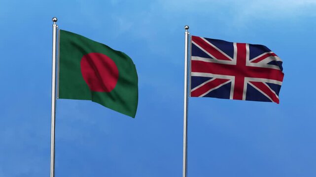 Bangladesh and United Kingdom Waving Flags, 3D Illustration