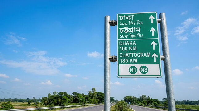 Highway Direction Sign For Dhaka And Chattogram In Bangladesh