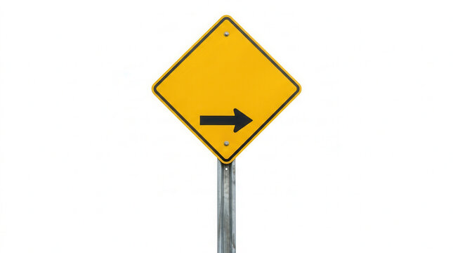 Yellow Diamond Road Sign With Black Arrow Pointing Right