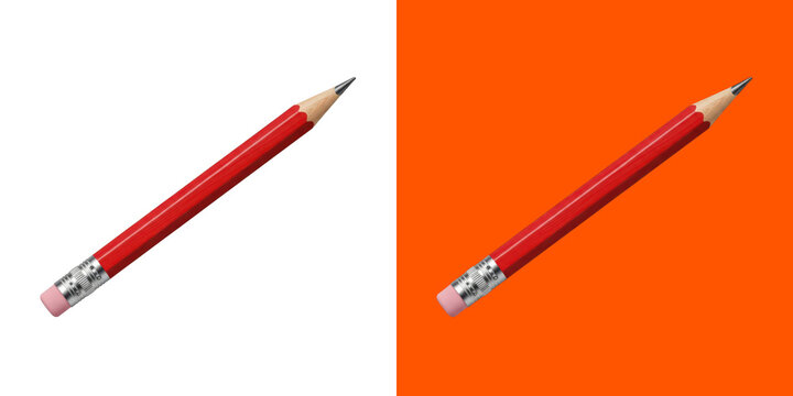 Sharpened red graphite wooden pencil with pink eraser for writing and drawing transparent png
