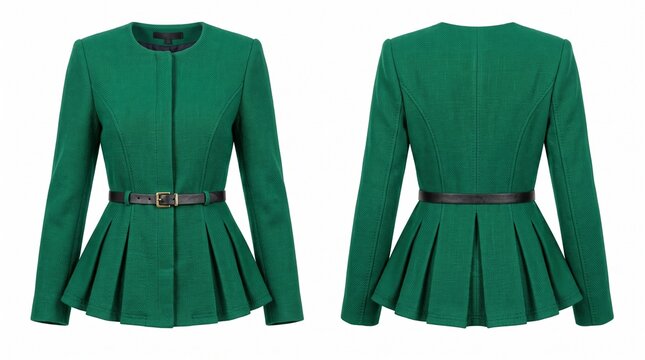 Women peplum jacket product display featuring tailored formal business apparel and modern fashion styling, professional studio photography on isolated clean background