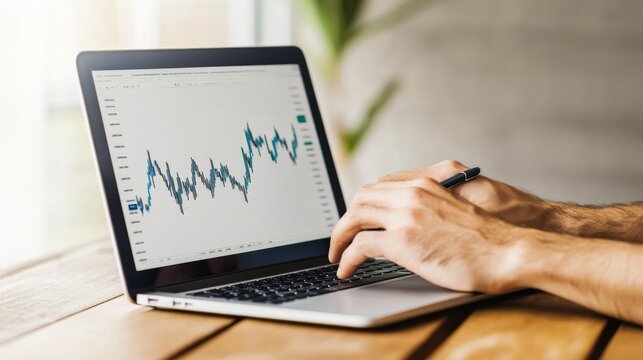 Silver Daylight From a Strategic Management Perspective: Investor Studying Stock Portfolio Graphs On Laptop Reviewing &acirc;&euro;&ldquo; Skyline Study 3