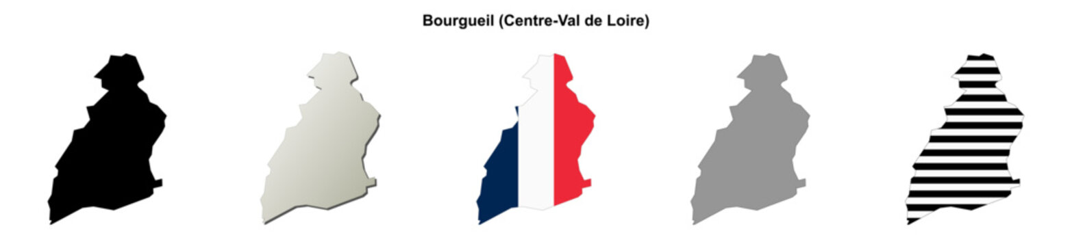 Bourgueil (Centre-Val de Loire) blank outline map set