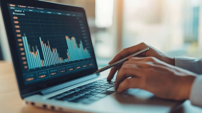 Summer Glow Under a Structured Forecasting Strategy: Economist Reviewing Gdp Graphs On Laptop Reviewing Laptop Gra &acirc;&euro;&ldquo; Skyline Study 3