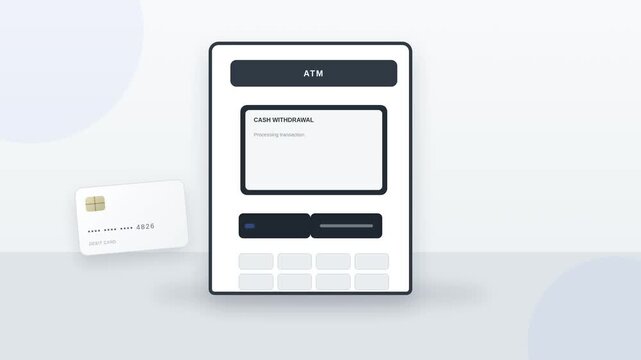 Animated ATM Cash Withdrawal Transaction: Credit Card Inserted, Processing, Success