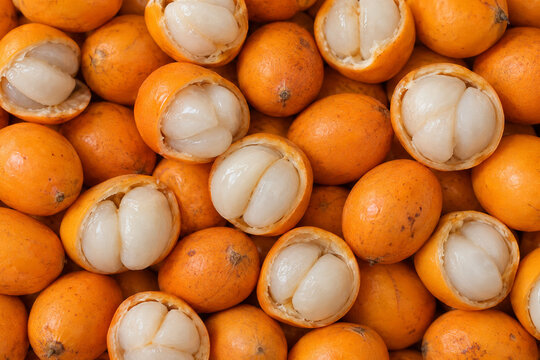 Fresh Achacha Fruits Orange Rind White Pulp Texture