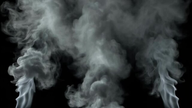 Wisps of white smoke expanding upwards with cinematic motion against a dark backdrop