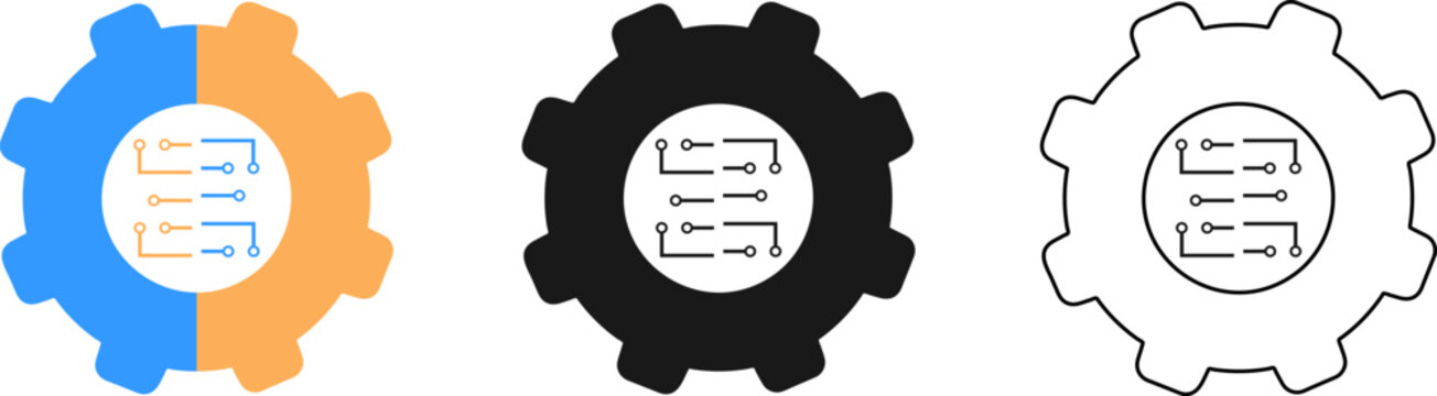 Technology gear icons with circuit board symbol set
