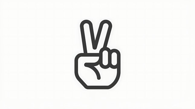 Victory hand sign gesture shown as a bold black minimal graphic icon on white background space