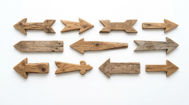 Rustic Wooden Directional Arrows Indicating Choice and Path