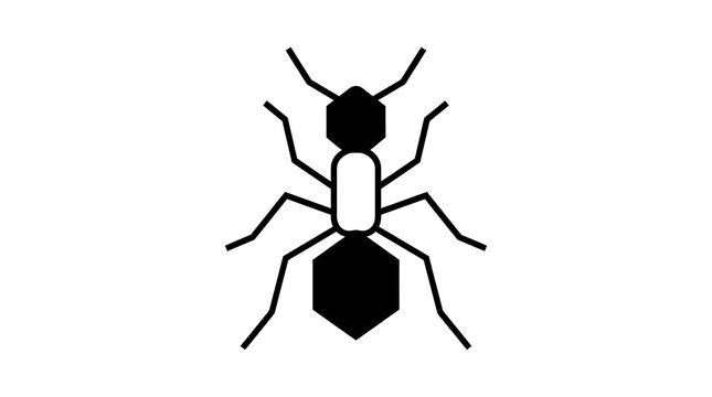 Stylized black ant icon featuring geometric shapes isolated on a clean white background for modern design