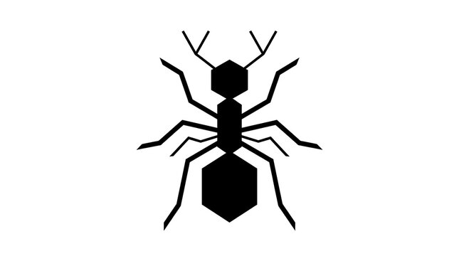 Stylized ant silhouette featuring sharp geometric shapes and bold black outlines isolated on plain white background
