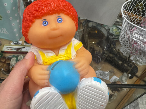 Mesa, Arizona - September 19, 2026: Vintage 1980s plastic rubber Cabbage Patch doll, toy