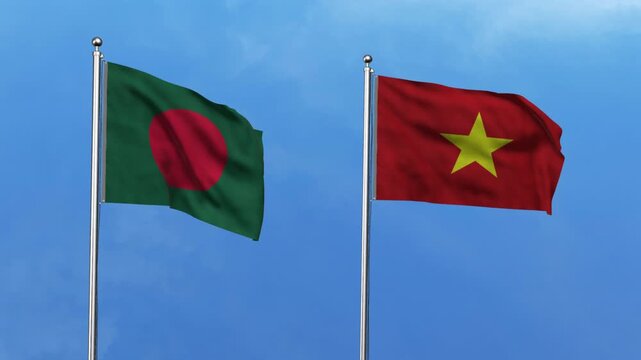 Bangladesh and Vietnam Waving Flags, 3D Illustration