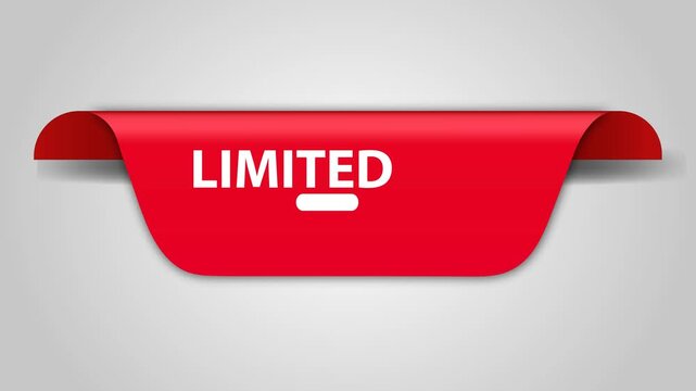  Red limited sale banner template with alarm clock icon, animated promotional ribbon vecto