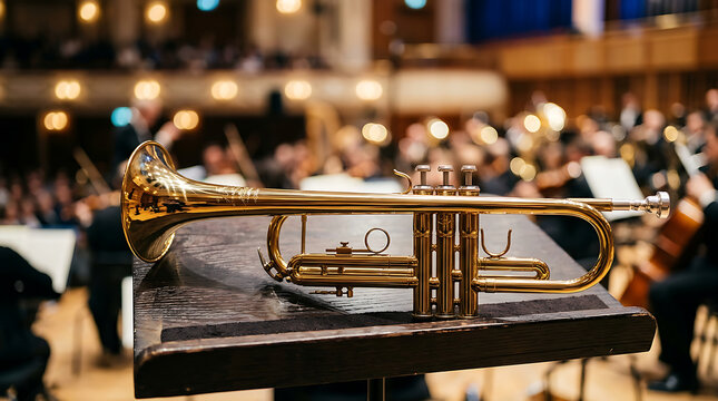 Professional Trumpet on Stage Performance Setup.