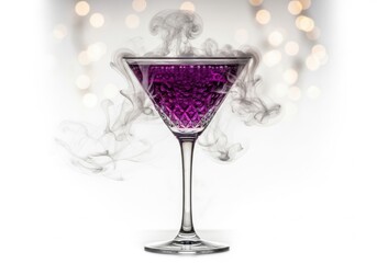 Obraz premium A Vibrant Purple Cocktail Inside A Crystal Glass With Rising Wispy Smoke